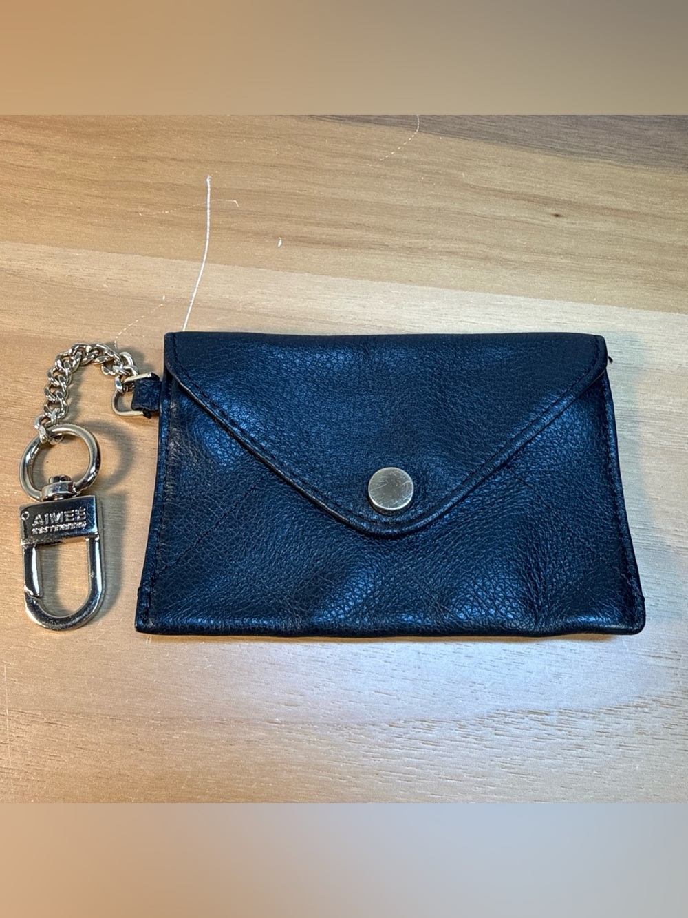 Aimee Kestenberg Envelope Fold‎ Over Black Pebbled Leather Keychain Small Wallet